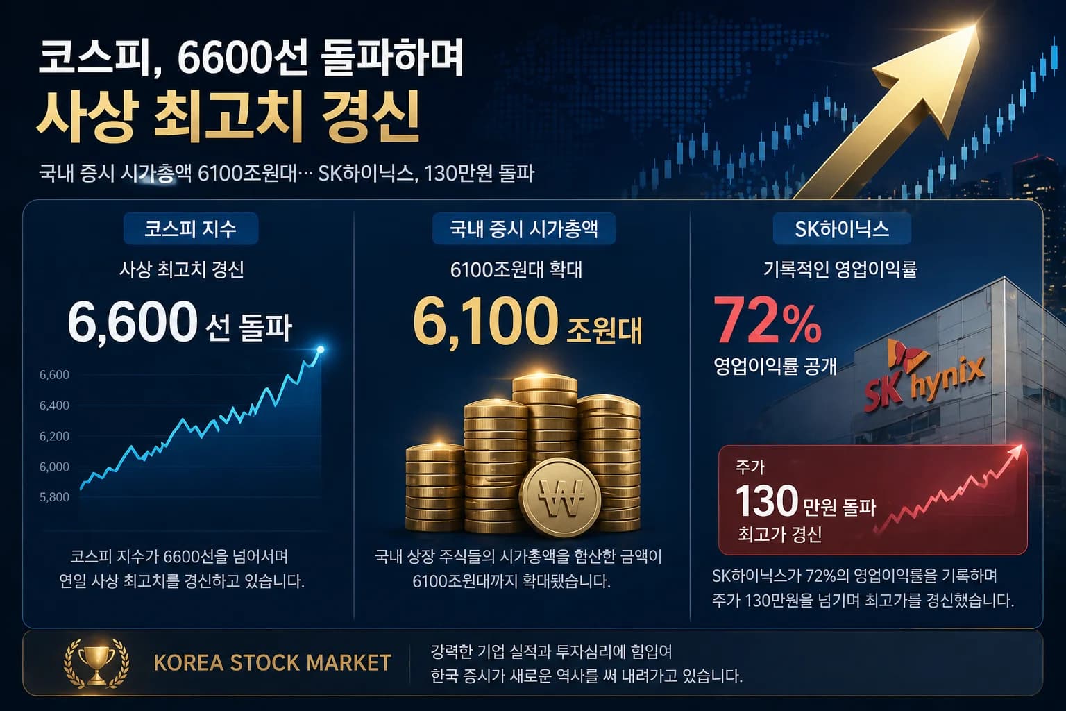 코스피 6600선 뚫었다…초거대 강세장 진입하며 시총 6100조 시대 개막