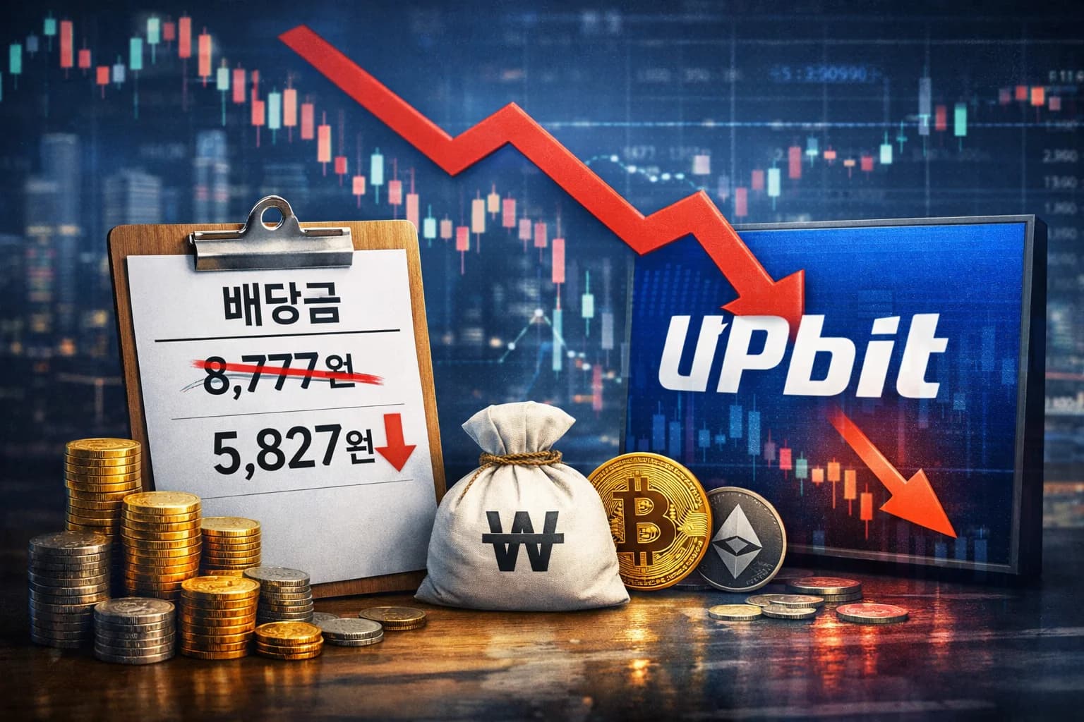 두나무 배당 축소 업비트 거래량 감소 영향